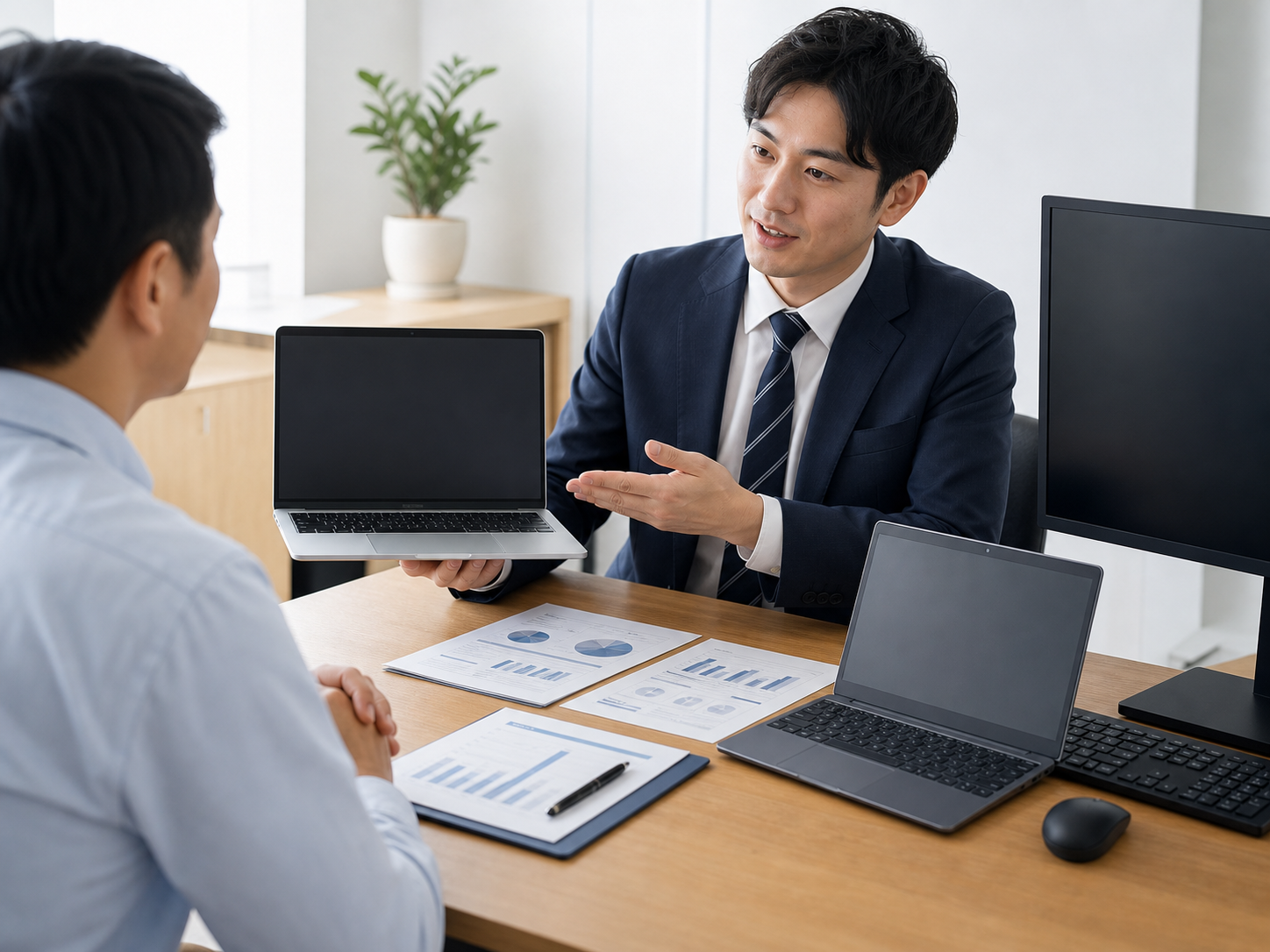 整備済みPCの相談をしている様子
